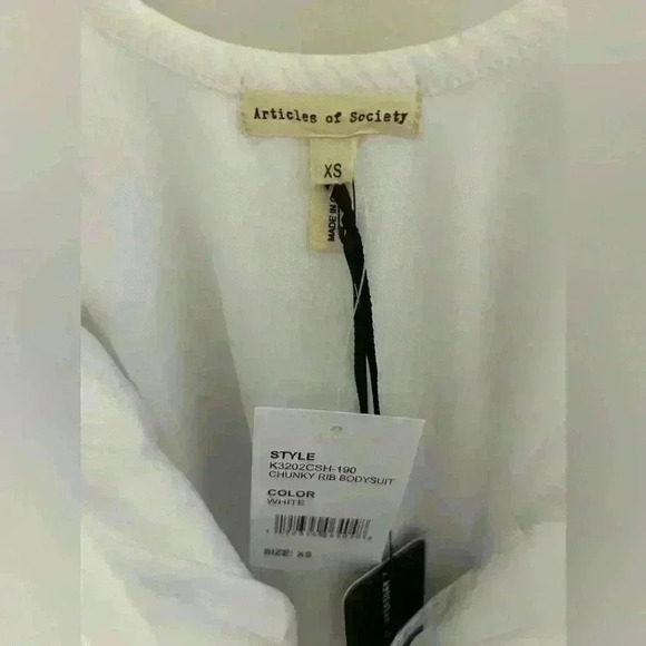 Articles of Society White Ribbed Cotton Stretch Thong Bodysuit Size XS NWT - Picture 2 of 5